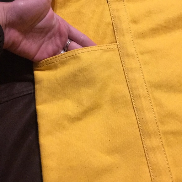 J. CREW yellow tote bag with navy and white trim - Picture 3 of 9